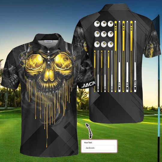 Billiards Pool Player Skull Custom Polo Shirt, Skull Billiards Shirt