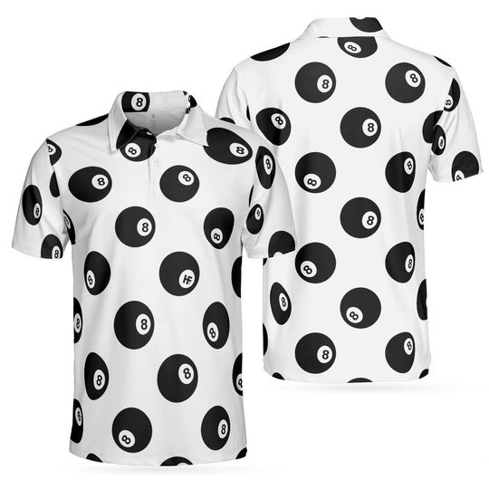 Discover Billiards Pool Snooker 8 Balls Pattern Polo Shirt, Ball Pattern Billiards Polo Shirt