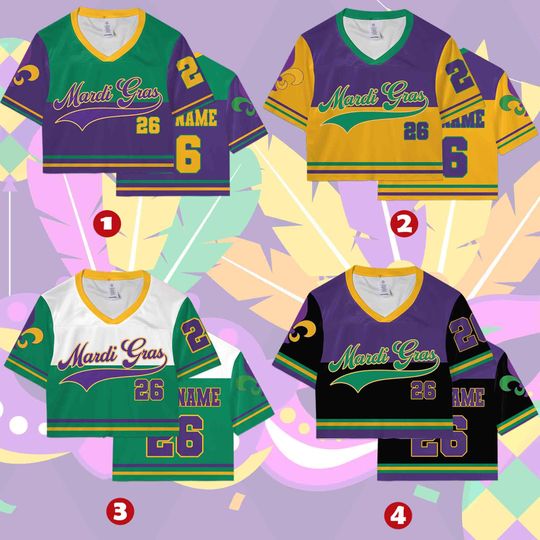Discover Personalized Mardi Gras Crop Top Football Jersey, Custom Name And Number Football Jersey, Mardi Gras Carnival Jersey, Gift For Family