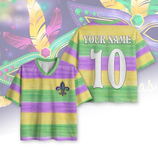 Mardi Gras Jersey Shirt, Personalized Football Jersey, Fleur De Lis Shirt, New Orleans Outfit, Louisiana Carnival Shirt