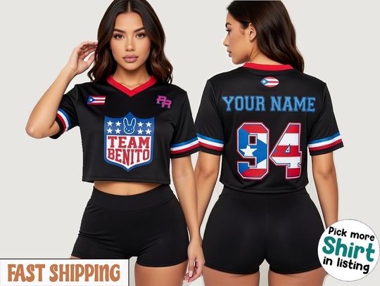 Discover Bunny 94 Crop Top Mesh Football Jersey, Crop Top Football, Music Concert Outfit Gift Idea, Jersey Shirt, Here For The Benito