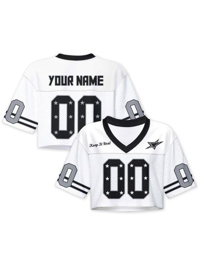 Discover Custom Name White Crop Football Jersey  Personalized Mesh Sports Crop Top, Streetwear Game Day Shirt