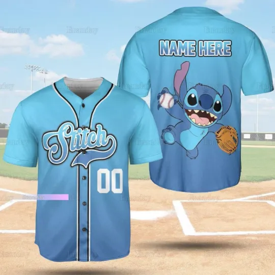 Discover Personalized Stitch 3D Baseball Jersey Shirt All Over Print Christmas Day Gift