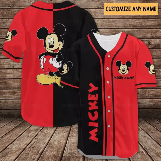 Discover Personalized Be Happy Mickey Mouse Black Red 3D Baseball Jersey Shirt Best Price