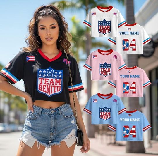 Discover Custom Name Number Crop Top Jersey, Benito Team 94, Game Day Outfit