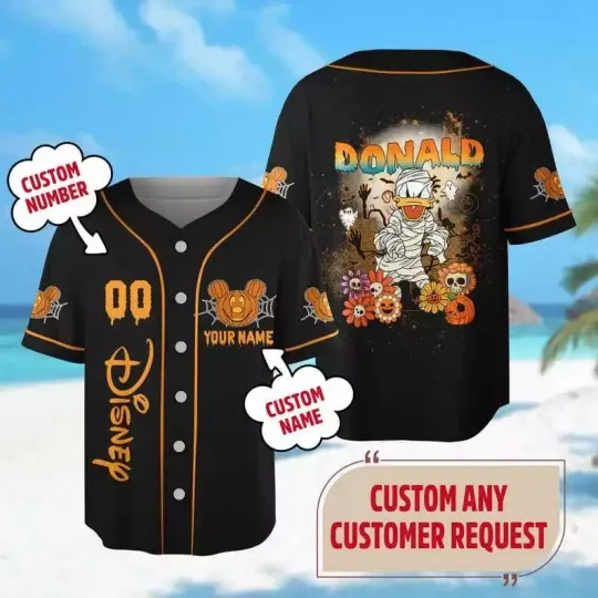 Discover Personalized Donald Duck Cosplay Mummy Halloween Gift 3D Baseball Jersey Shirt