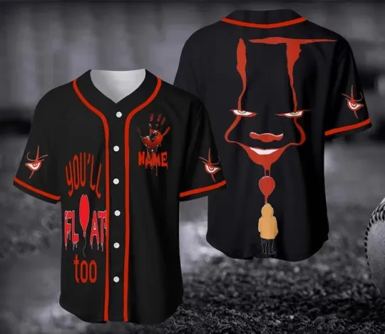 Personalized Pennywise IT Clown You'll Float Too 3D Baseball Jersey Shirt Xmas