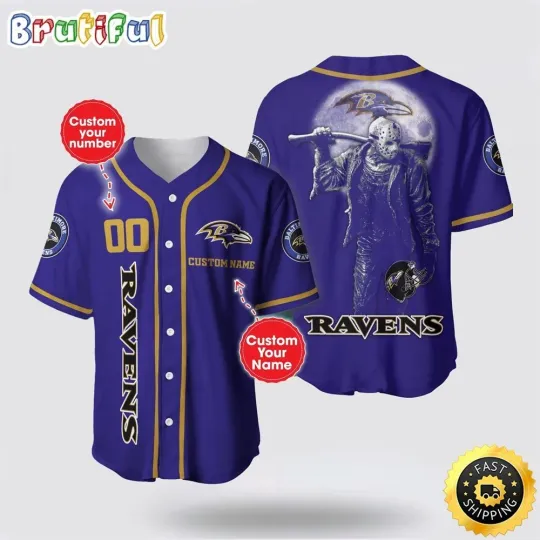 Discover Baltimore Football Team Ravenss Baseball Jersey 3D Personalized Skull Score Big