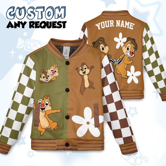 Disney Chip and Dale Chipmunk Friends Varsity Jacket, Kids Varsity Jacket, Chipmunk Baseball Jacket, Birthday Gift, Disney Uniform Varsity
