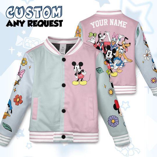 Discover Custom Mickey and Minnie Varsity Jacket, Personalized Mickey and Friends Baseball Jacket, Kids Youth Adult Varsity Jacket