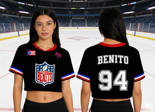 Discover Personalized Benito Crop Top Mesh Football Jersey, Puerto Rico Flag Crop Top Football Jersey Shirt,Gift for Unisex,Game Day Outfit Gift Idea