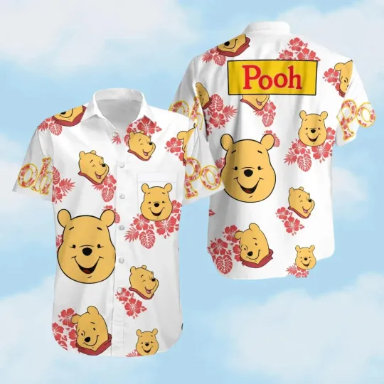 Discover Winnie The Pooh Button Shirt, Funny Honey Bear Character 3D HAWAII SHIRT