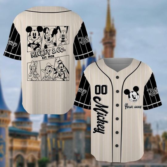 Discover Personalized Mickey Baseball Jersey, Custom Disney Shirt, Matching Couple Baseball Top, Unisex Mickey Mouse Jersey, Disney Trip Outfit Gift