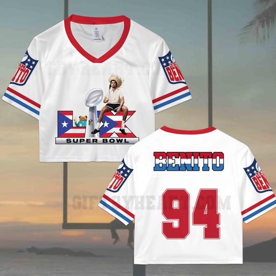 Discover Benito 94 Crop Top Mesh Football Jersey, Half Time Show Crop Top Football Jersey Shirt, Gift for Unisex