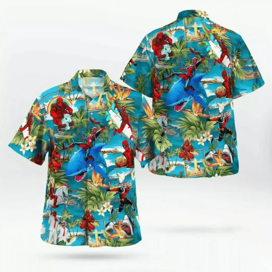 Discover Funny Deadpool Playing In The Sea Hawaiian Shirt