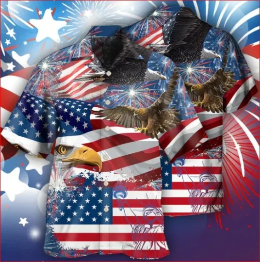 Discover 4th of July America Eagle Freedom Hawaiian Shirt