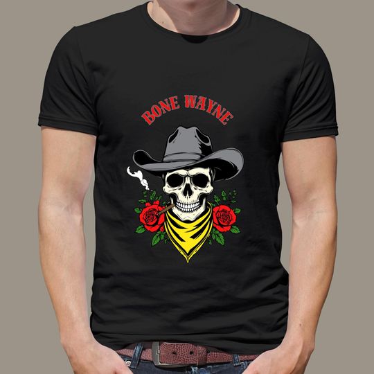Discover Bone Wayne Cowboy Skull T-Shirt | Gothic Western Graphic Tee