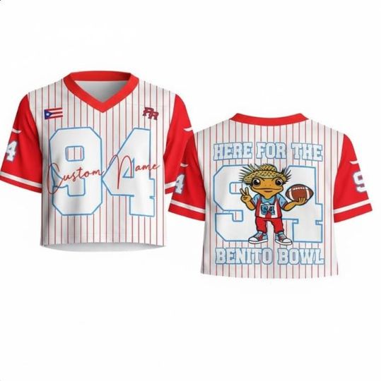 Custom Name Here For The Benito Bowl Mixed Mesh Crop Top Football Jersey, Game Day Jersey, Funny Super Bowl Outfit, PR Unisex Sports Shirt