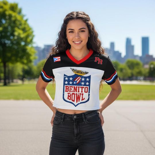 Discover Benito Crop Top Mesh Football Jersey, Puerto Rico Flag Crop Top Football Jersey Shirt, Gift for Unisex