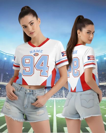Discover Benito Crop Top Mesh Football Jersey, Puerto Rico Flag Crop Top Football Jersey Shirt, Gift for Unisex