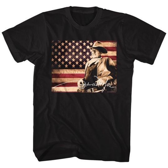 John Wayne American Flag Picture Black Shirts