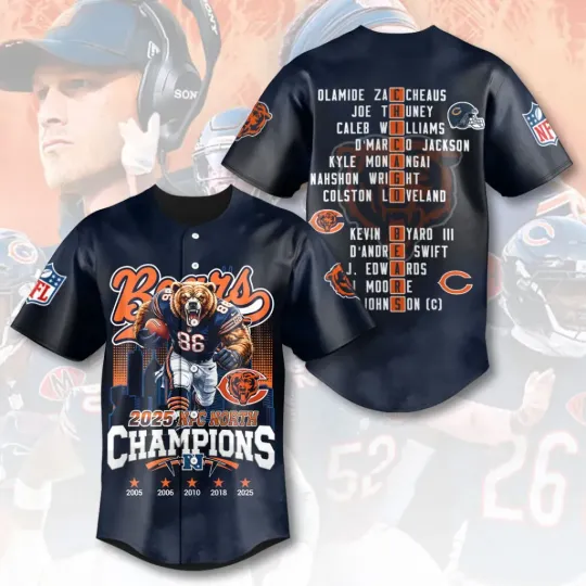 Bears 2025 NFC North Champions Baseball Jersey