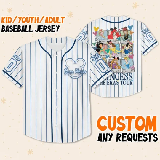 Discover Personalize Retro Disney Princess Adult_Youth Baseball Jersey Shirts