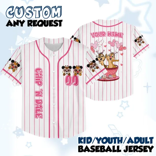 Discover Custom Chip and Dale Valentines Day Baseball Jersey Personalized Disney Valentin
