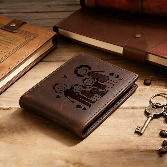 Men's Genuine Leather Bifold Wallet with Custom Photo Engraving
