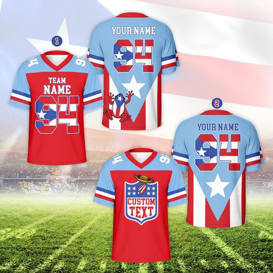 Discover Personalized  Puerto Rico Football Jersey Unisex, Custom Name & Number PR Flag Sports Shirt, Puerto Rico Team #94 Football for Men Women