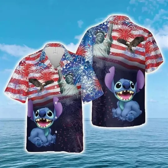 Discover Stitch American Flag Summer Hawaiian Shirt