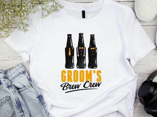 Discover Brew Groom Crew T-Shirt, Stag Party Beer Shirt, Funny Bachelor Party Tee