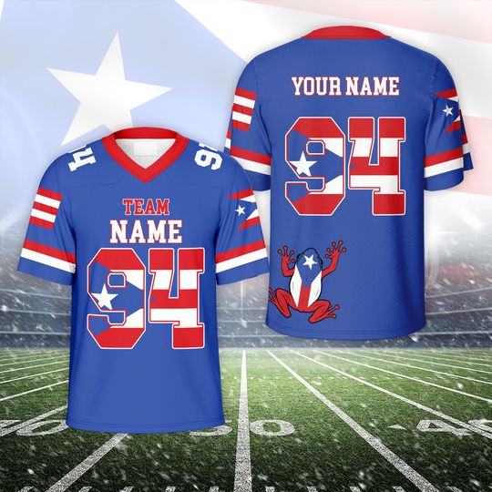 Discover Custom Team Name Puerto Rico Football Jersey, Puerto Rican Flag Shirt, Personalized Puerto Rico Team #94 Jersey for Men Women