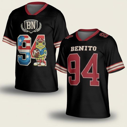 Discover Benito Puerto Rico Football Jersey, Boricua Bowl Jersey 2026, Red Blue V-Neck Jersey, Halftime Fan Apparel, Music Concert Jersey Gift