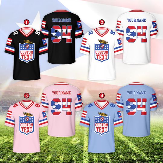 Discover Personalized Team Puerto Rico Football Jersey, Custom Name Number Youth Team Shirt, Puerto Rico Team #94 Football Jersey, Puerto Rican Flag