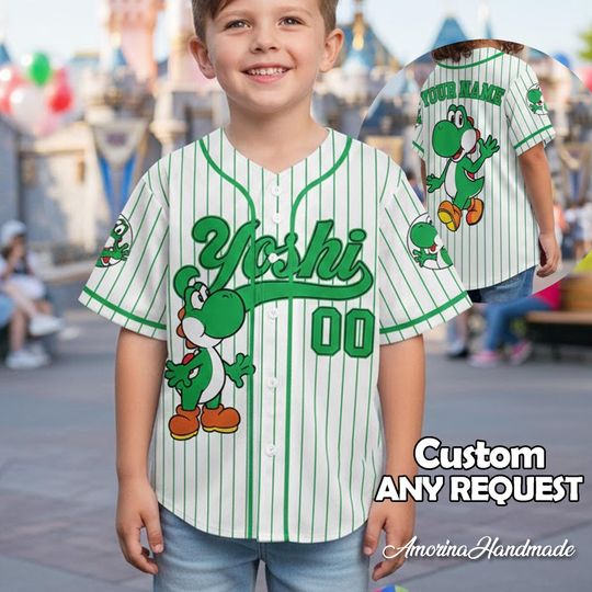Custom Yoshi Baseball Jersey, Kid/Youth/Adult Jersey Personalized Gamer Outfit