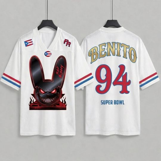 Bad Bunny Concert Outfit, Benito 94 Mesh Jersey, Y2K Puerto Rico Football Shirt, Trendy Festival Top, Trap King Merch