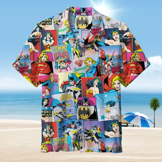 Discover Awesome Wonder Woman Femme Power Superwomen Comic Summer Hawaiian Shirt