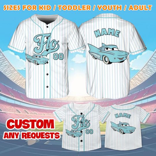 Discover Pixar Car flo Jersey Shirt, Disney Car Baseball Jersey, flo Cosplay, Disney Car Family Shirts, Magic Kingdom Shirt