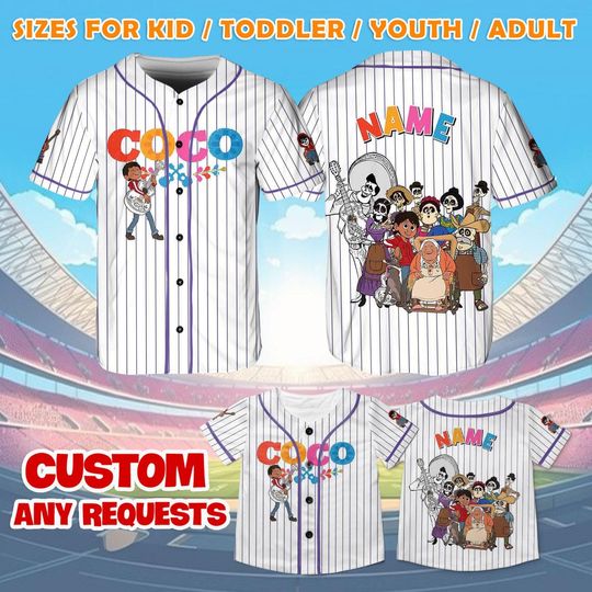 Discover Disney Coco All Jersey Shirt, Disney Coco Baseball Jersey, Pixar Coco All Cosplay, Disney Family Shirts, Magic Kingdom Shirt