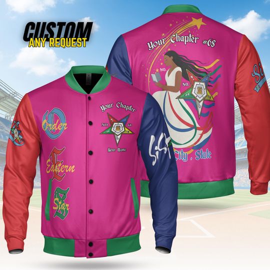 Customize Order of the Eastern Star OES Pentagon Down AF&AM Baseball Jacket Shirt BJ5