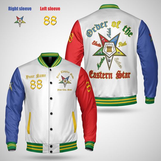 Personalized OES Order Of The Eastern Star Baseball Jacket, Custom Color Block Eastern Star Baseball Jacket Christmas