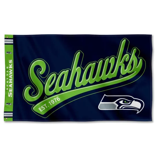 Discover Seattle Football fans 3x5 ft Script Logo Flag - Ideal football Gift Banner