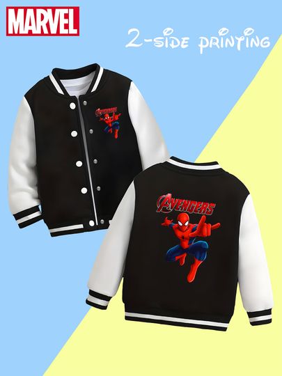 Marvel Spider-Man Avengers Boys Baseball Jacket - Spider-Man Avengers theme print, double-sided heroic style, soft and co