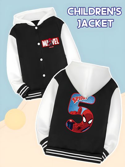 Discover MINISO Marvel Boys' Baseball hooded Jacket - Spider-Man Digital Double-Sided Graphic, Soft Fabric