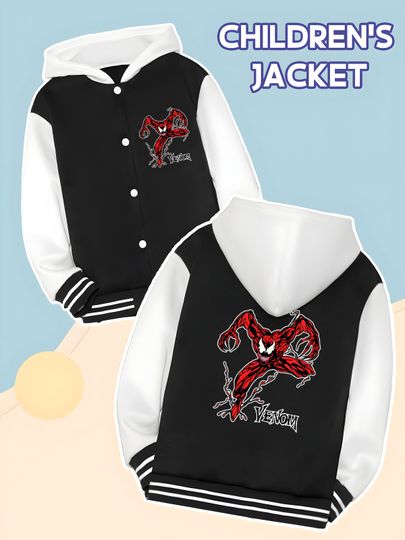 Marvel Venom Boys Baseball Jacket - Cool Venom print, double-sided design, full of personality, comfortable and machine w