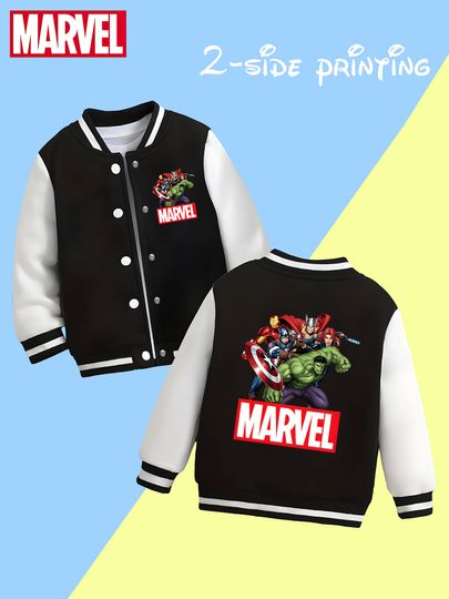 Marvel Avengers Boys Baseball Jacket - Avengers heroes assembled print, double-sided to show heroic momentum, soft fabric
