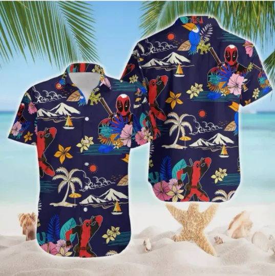 Discover Deadpool Superhero Floral Summer Vibes Tropical Leaves 3D HAWAII SHIRT Christmas