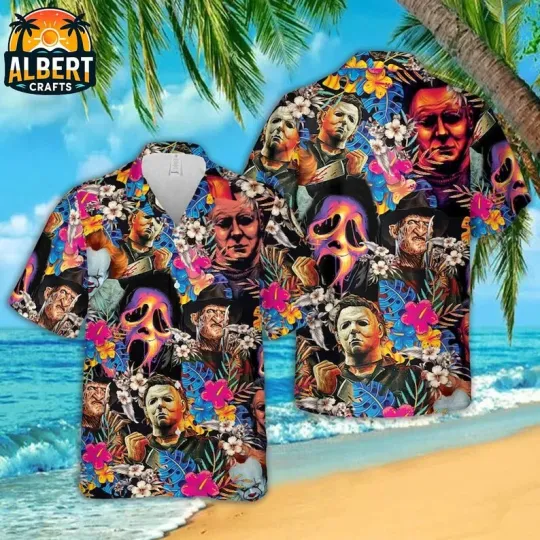 Discover Horror Summer Shirt, Horror Movie Gift, Horror Characters Hawaiian Shirt