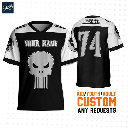 Discover Personalize Marvel Comics The Punisher, Custom Kids Youth Adult Disney Football Jersey